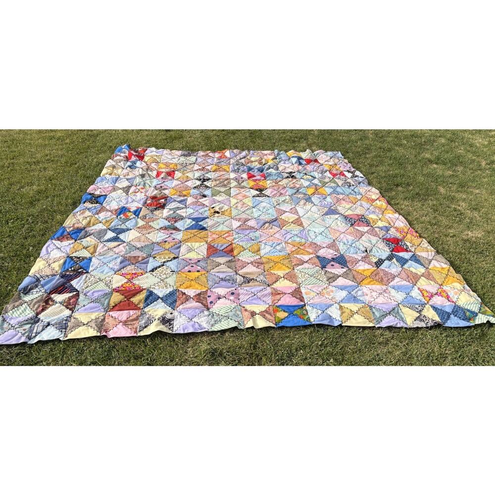 Vintage Handmade Patchwork Quilt Size 96x100 Multicolor M11 - Picture 2 of 7